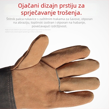 Kratke rukavice za zavarivanje od polubkože, dlaň potpuno kožna, baršunasta podstava, otporne na habanje i toplinska izolaciju