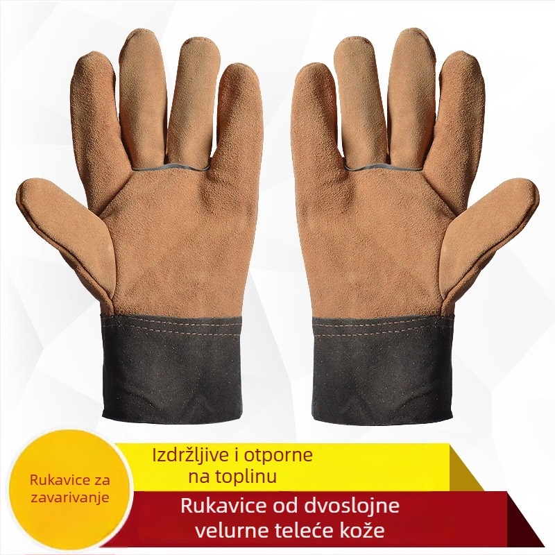 Kratke rukavice za zavarivanje od polubkože, dlaň potpuno kožna, baršunasta podstava, otporne na habanje i toplinska izolaciju