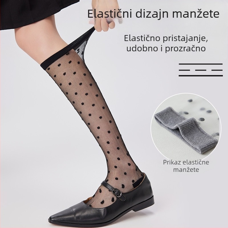 Ženske čarape do potkoljenice za ljeto, prozračne mrežaste, sveučilišni stil, točkasti uzorak, jednobojne, od pamuka