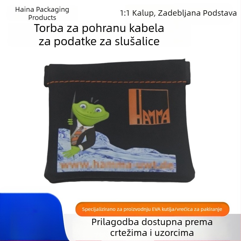 Torba za pohranu slušalica i data kabla, PU kožna torbica s vodootpornom tkaninom, crna, 9.3 × 8.5 cm