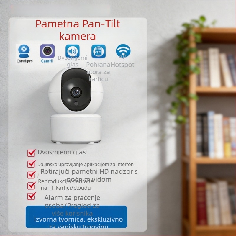 HD kamera za nadzor s noćnim vidom, bežična unutarnja IP kamera s pan-tilt i Wi-Fi