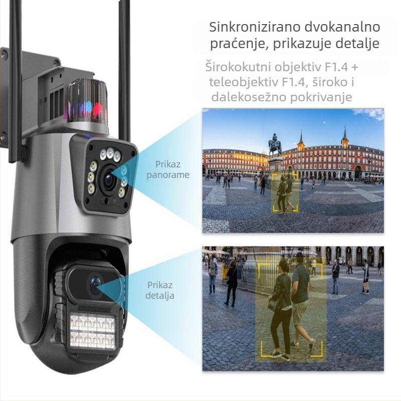 ICSEE 6MP Bežična vanjska kuglična kamera s Wi-Fi, dvostruka leća, PTZ, detekcija pokreta i detekcija ljudi
