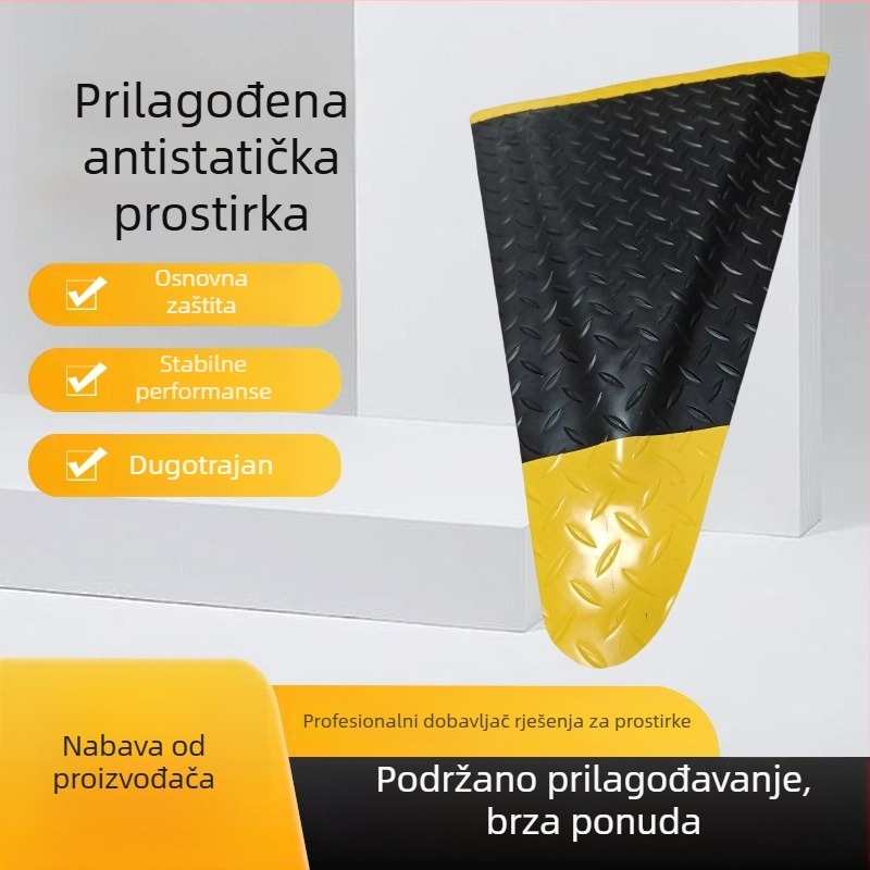Žuta rubna antistatična podna podloga u neobičnom obliku, protuklizna, otporna na habanje, protiv umora, bez mirisa, visoka elastičnost, podloga za stajanje u radionici.