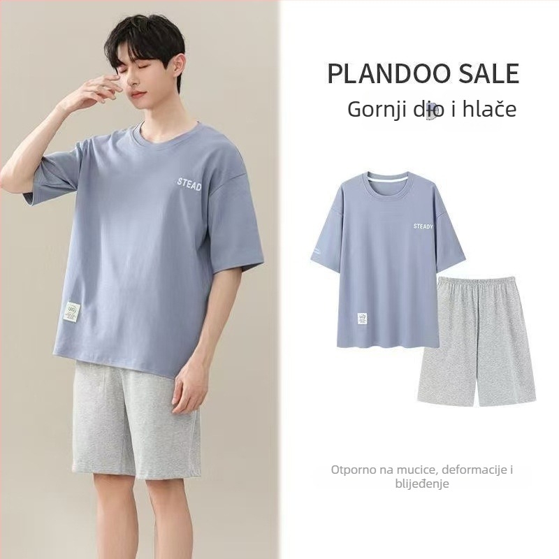 Muške ljetne pidžame od modal vlakna, set s kratkim rukavima i šortsevima, udobna slobodna kroj, lagan materijal, casual stil, pogodno za nošenje na otvorenom