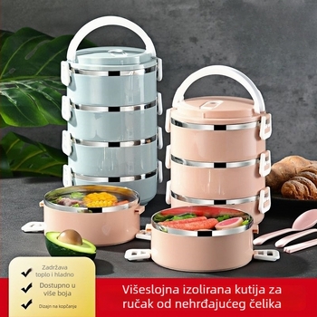Višeslojna izolirana kutija za obrok od nehrđajućeg čelika, s velikim kapacitetom, za odrasle, uredske radnike i studente