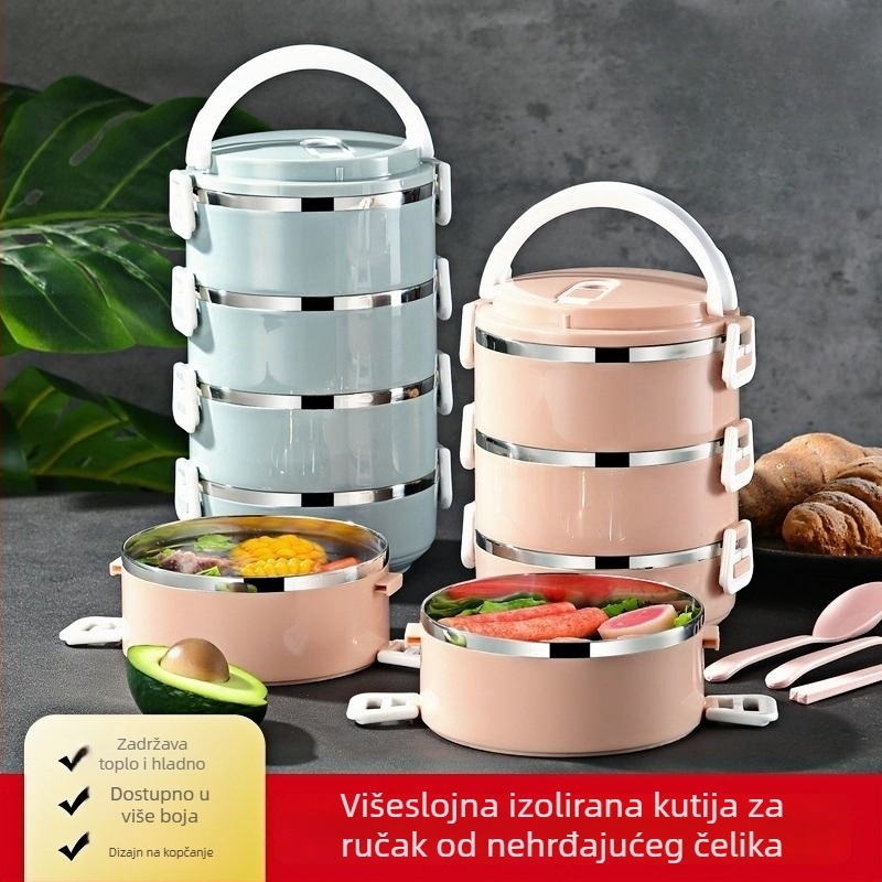 Višeslojna izolirana kutija za obrok od nehrđajućeg čelika, s velikim kapacitetom, za odrasle, uredske radnike i studente