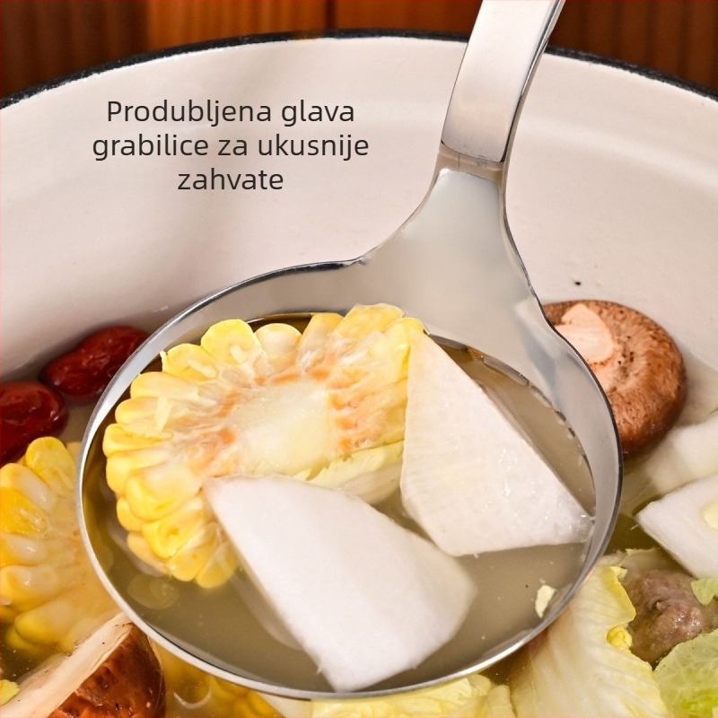 Nehrđajući čelik, velika žlica za juhu s debelim kratkim držačem, okrugla glava, žlica za posluživanje juha s rezancima
