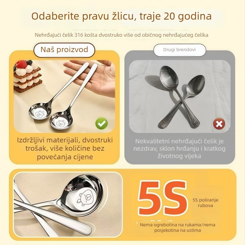 Kapibara kašika s ravnim dnom, nehrđajući čelik, kućna upotreba, slatkog zapadnjačkog stila, duboka jušna žlica