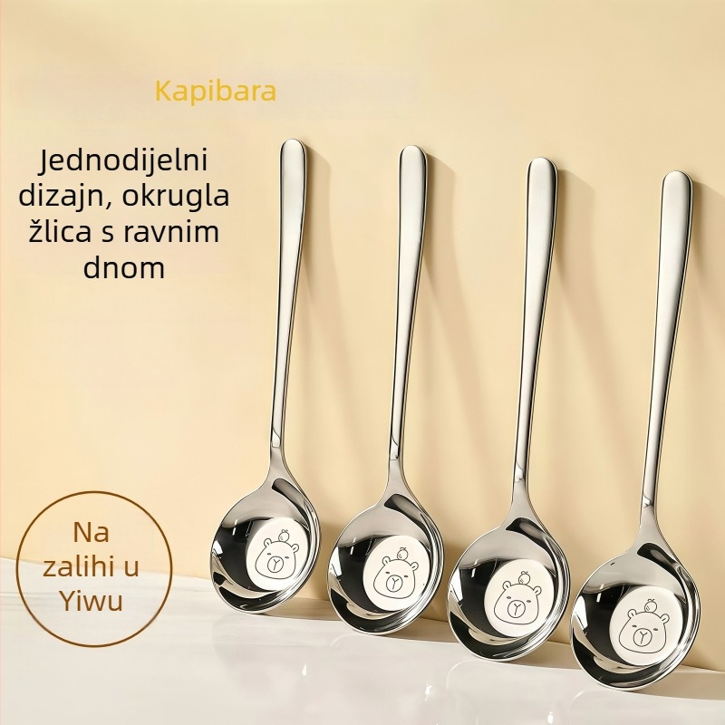 Kapibara kašika s ravnim dnom, nehrđajući čelik, kućna upotreba, slatkog zapadnjačkog stila, duboka jušna žlica
