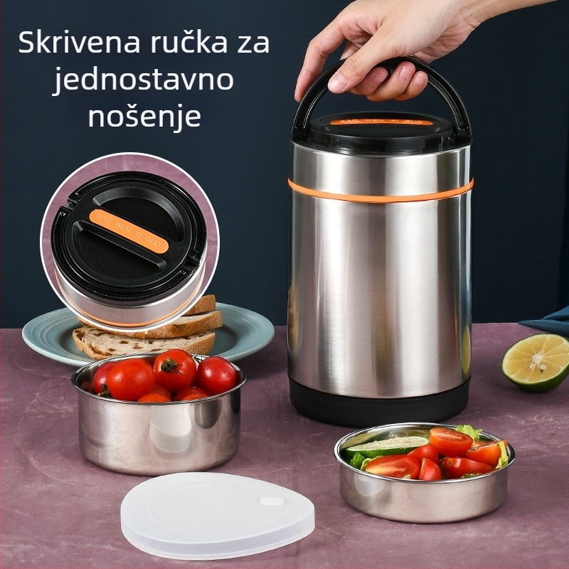Kutija za ručak od nehrđajućeg čelika, otporna na prolijevanje, izolirana, velika kapaciteta, dvostruki sloj, za ured, dom i učenike