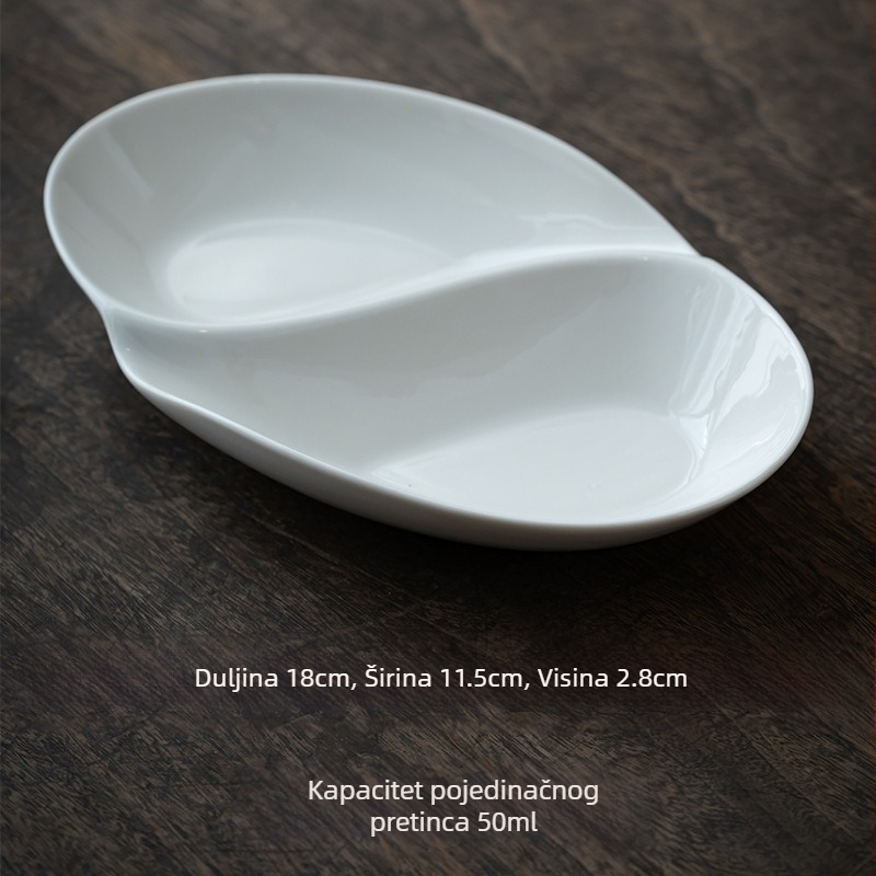 Dvije-komorna zdjela za začine u obliku srca, porcelan, za umake za hot pot, ocat i kečap.