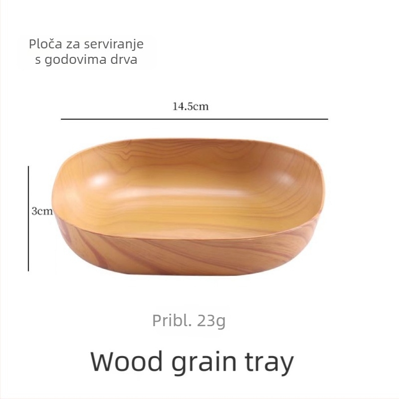 Kockasti plastični tanjur za grickalice s uzorkom drveta, za voće, suho voće, deserte i kolače