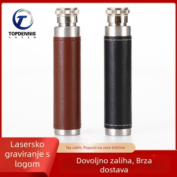 Kožom obložena nehrđajuća čelična hip flaška, 30 ml, okruglo dno, prijenosna za vanjsku upotrebu, europsko-američki stil