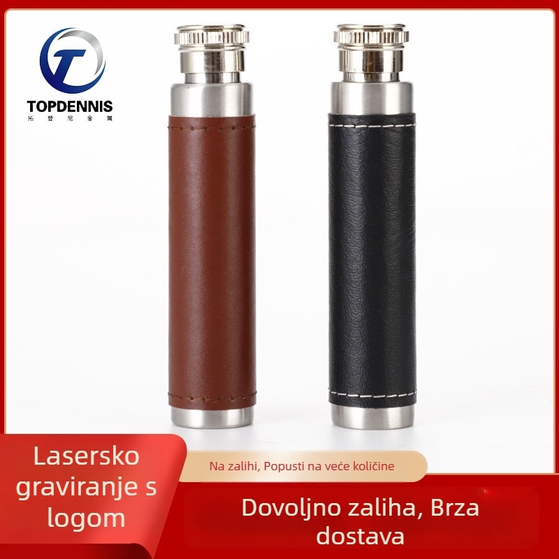 Kožom obložena nehrđajuća čelična hip flaška, 30 ml, okruglo dno, prijenosna za vanjsku upotrebu, europsko-američki stil
