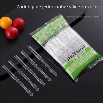 Jednokratne vilice za voće, stil bambusa, prozirne plastične vilice, pojedinačno pakirane