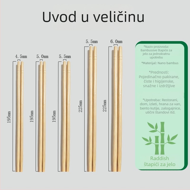 Jednokratne bambus štapiće za brzu hranu, kućnu uporabu i restorane, zelene, individualno pakirane
