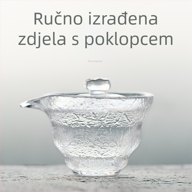 Teška staklena šalica za čaj s poklopcem, udubljeni uzorak, prozirni trodijelni set za pripremu čaja, velika kapaciteta, Kung Fu set za čaj