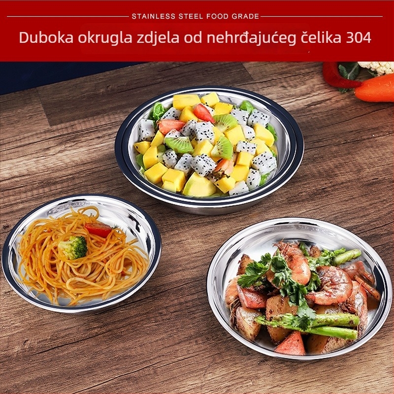 304 nehrđajući čelik visoke kvalitete, duboka ploča za kućnu upotrebu, debeli okrugli tanjur za djecu i kućne ljubimce