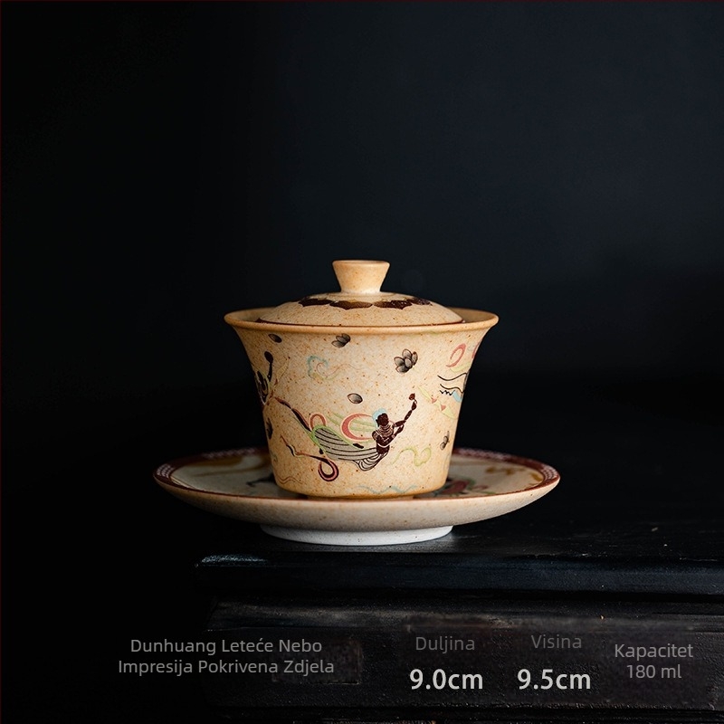 Dunhuang kulturni set: čajna zdjela s poklopcem — tri talenta, jedna šalice, Flying Apsaras Impression serija Gongfu čajni set od porculana