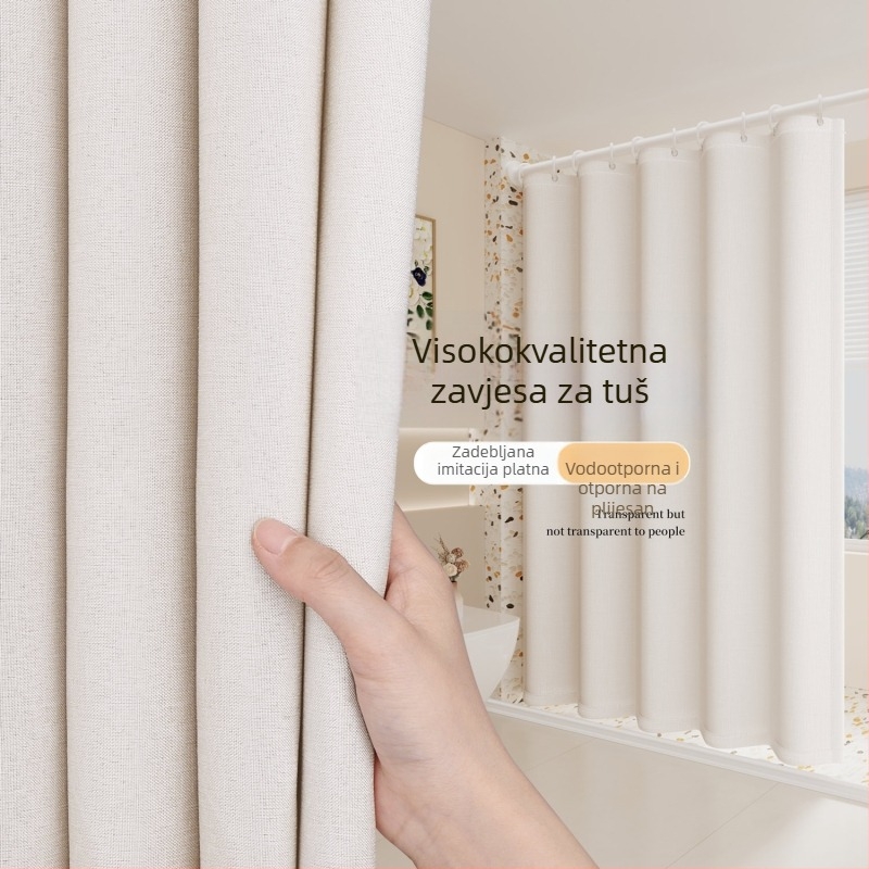 Kupaonski set zavjese za tuširanje, vodootporna lanena tkanina, otporna na plijesan, bez bušenja