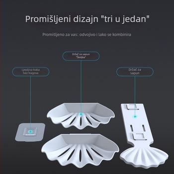 Kutija za sapun s dvostrukim slojem i odvodnjom u obliku školjke, bez bušenja, kreativan držač za kupaonicu za pohranu sapuna