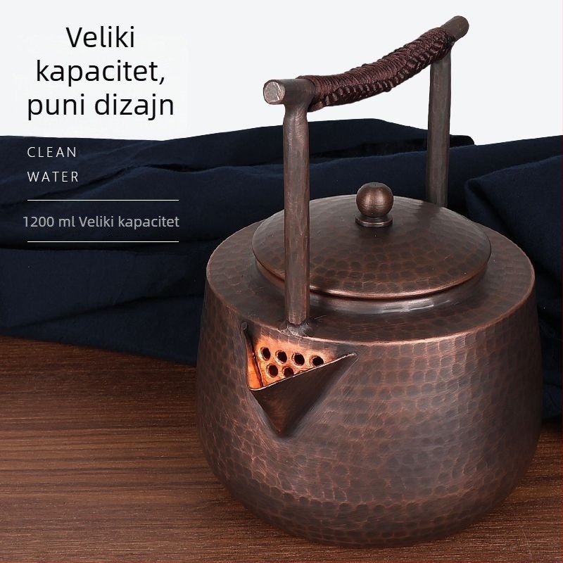 Velik kapacitet bakrenog čajnika za ključanje vode i kuhanje čaja, ručno izrađeni debeli bakreni lonac, kineskog retro stila s gornjom drškom