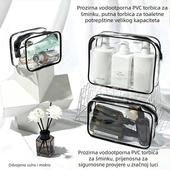 Vodootporna PVC kozmetička torbica, putna prijenosna torbica za pohranu, velika kapaciteta, prozirna torbica za toaletne potrepštine i kozmetiku