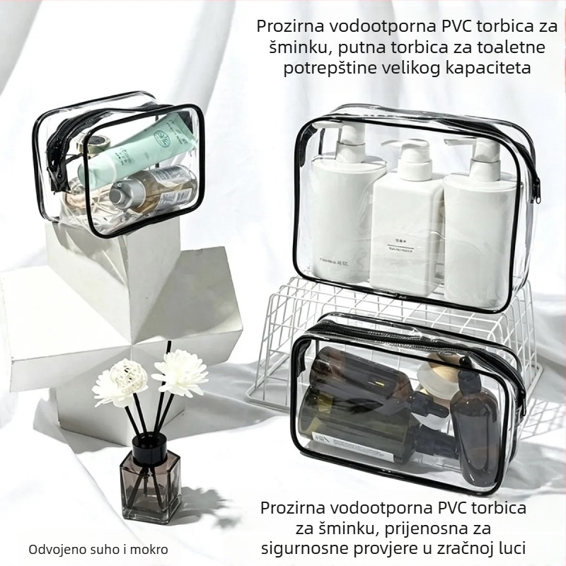 Vodootporna PVC kozmetička torbica, putna prijenosna torbica za pohranu, velika kapaciteta, prozirna torbica za toaletne potrepštine i kozmetiku