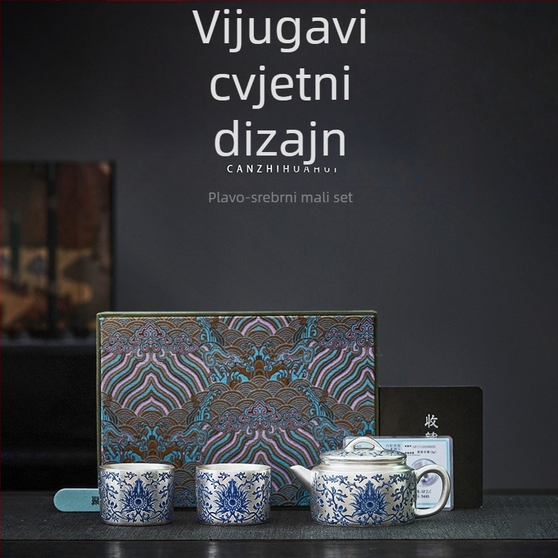 Pozlaćeni set čaja od srebra s motivom upletenih grana i cvijeća