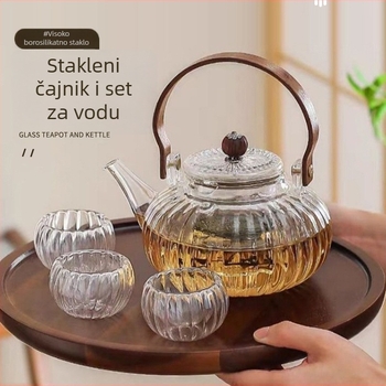 Staklena čajnik s drškom, otporan na toplinu i izoliran, za čaje od cvjetova, voća i biljnih čajeva