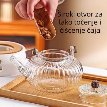 Staklena čajnik s drškom, otporan na toplinu i izoliran, za čaje od cvjetova, voća i biljnih čajeva