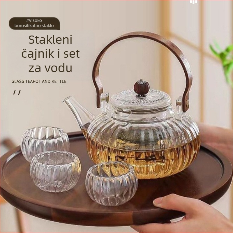 Staklena čajnik s drškom, otporan na toplinu i izoliran, za čaje od cvjetova, voća i biljnih čajeva