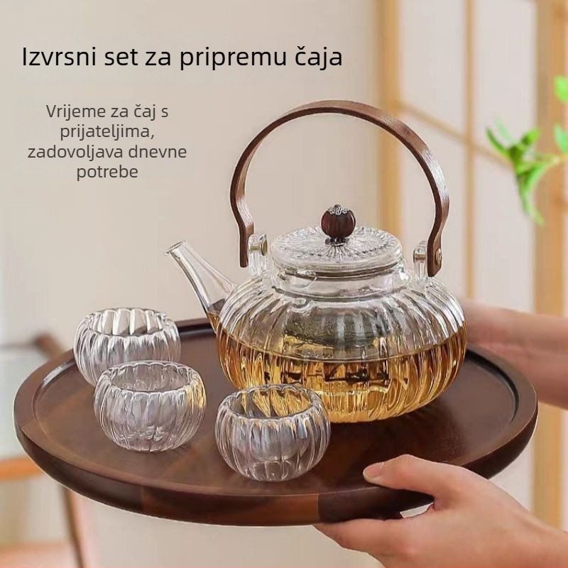 Staklena čajnik s drškom, otporan na toplinu i izoliran, za čaje od cvjetova, voća i biljnih čajeva