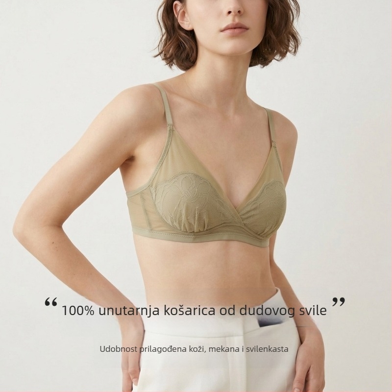 Tangge proljeće-ljeto francuska svila trokut košara grudnjak, čipka, mulberry svila, cups s ušima zeca, luksuz