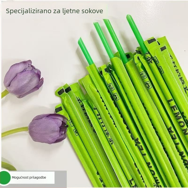 Ljetni ručno pripremljeni limun čaj sa zelenom slamkom, jednokratno, Linli-stil mliječni čaj, zeleno pojedinačno pakiranje za komercijalnu upotrebu.