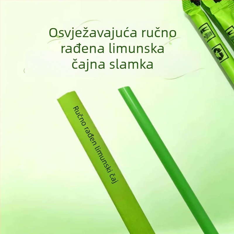 Ljetni ručno pripremljeni limun čaj sa zelenom slamkom, jednokratno, Linli-stil mliječni čaj, zeleno pojedinačno pakiranje za komercijalnu upotrebu.