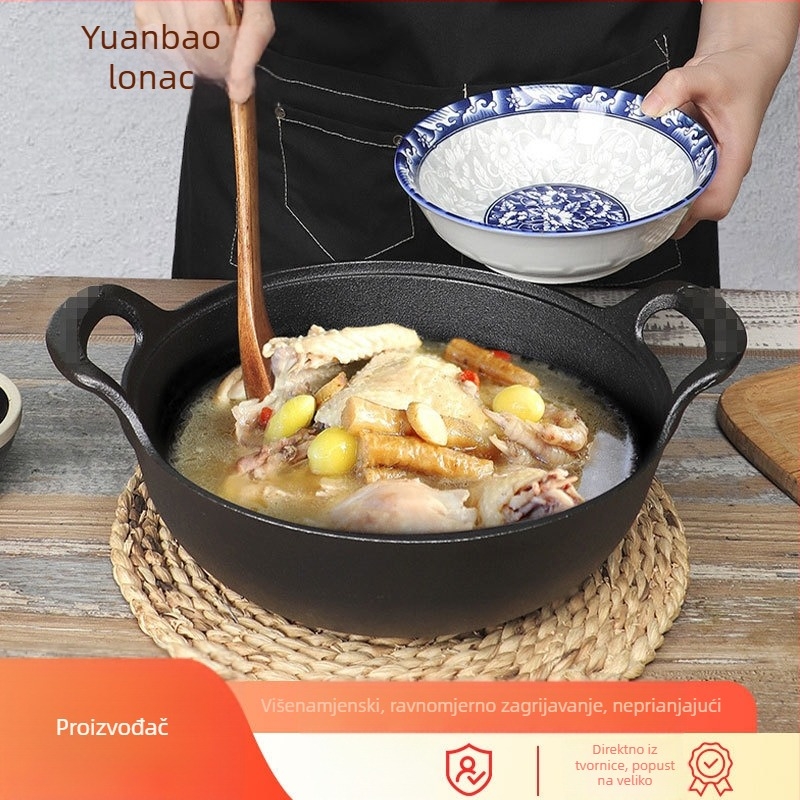 Ljevana posuda za juhu, bez premaza, neprianjajuća, tradicionalnog stila, s dvije ručke, za kućnu uporabu