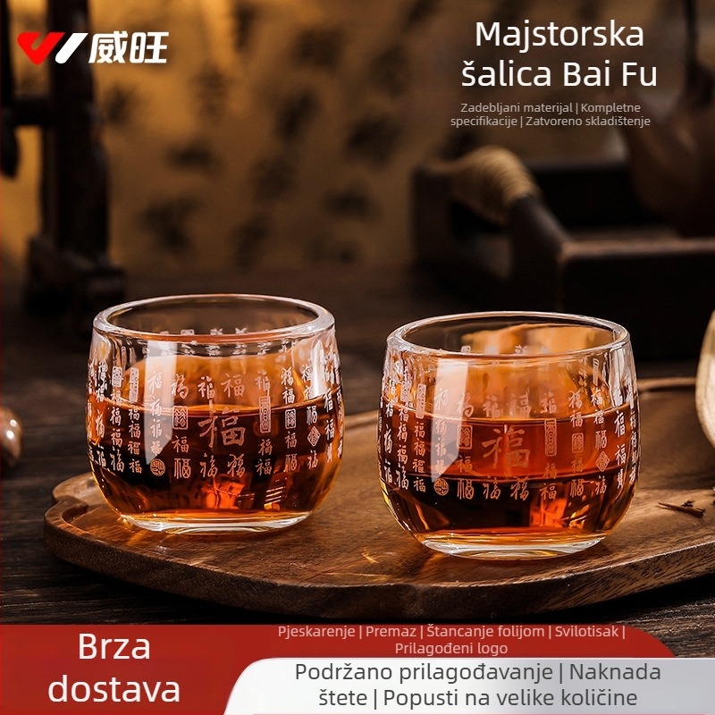 Šalica za čaj s prstenom na prste Heart Sutra Hundred Blessings, prozirno kristalno staklo, kućni set čaja, laserski ispisan logo
