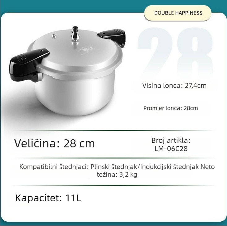 Double Happiness lonac pod pritiskom za kuhanje na plin, otporan na eksplozije, za 1–6 osoba, promjer 18/20/22/24/26 cm