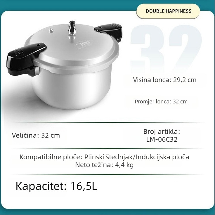 Double Happiness lonac pod pritiskom za kuhanje na plin, otporan na eksplozije, za 1–6 osoba, promjer 18/20/22/24/26 cm