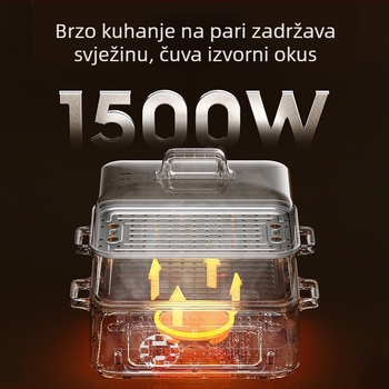 Električni parni kuhalo od nehrđajućeg čelika, trovršni dizajn, velika kapaciteta preko 10 L, višenamjenski lonac za kuvanje na pari, kuhanje, dinstanje, gulaš, hot pot i prženje, unutarnja posuda od 304 nehrđajućeg čelika, dodirna kontrola, 220V, 1500W