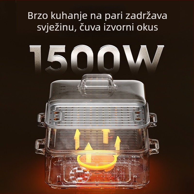 Električni parni kuhalo od nehrđajućeg čelika, trovršni dizajn, velika kapaciteta preko 10 L, višenamjenski lonac za kuvanje na pari, kuhanje, dinstanje, gulaš, hot pot i prženje, unutarnja posuda od 304 nehrđajućeg čelika, dodirna kontrola, 220V, 1500W