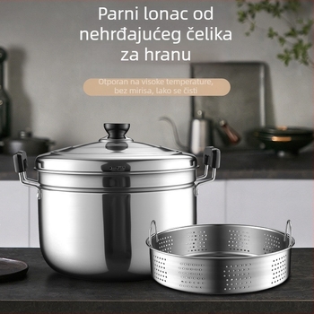 Dvostruki lonac od nehrđajućeg čelika, japanskog stila, za kućnu upotrebu, za supe, kuhanje na paru i kuhanje mlijeka, kompatibilan s indukcijom i plinskim štednjakom.
