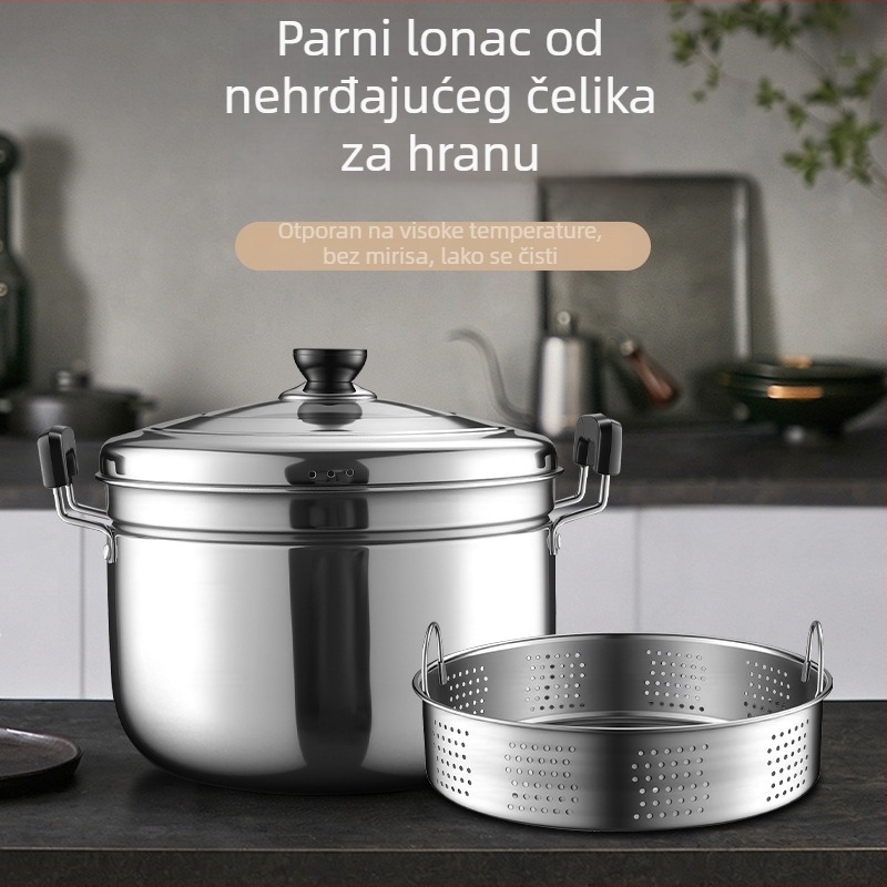 Dvostruki lonac od nehrđajućeg čelika, japanskog stila, za kućnu upotrebu, za supe, kuhanje na paru i kuhanje mlijeka, kompatibilan s indukcijom i plinskim štednjakom.