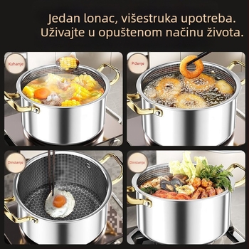 Lonac za juhu od nehrđajućeg čelika s non-stick premazom, dvostruke ručke, dno s uzorkom saća