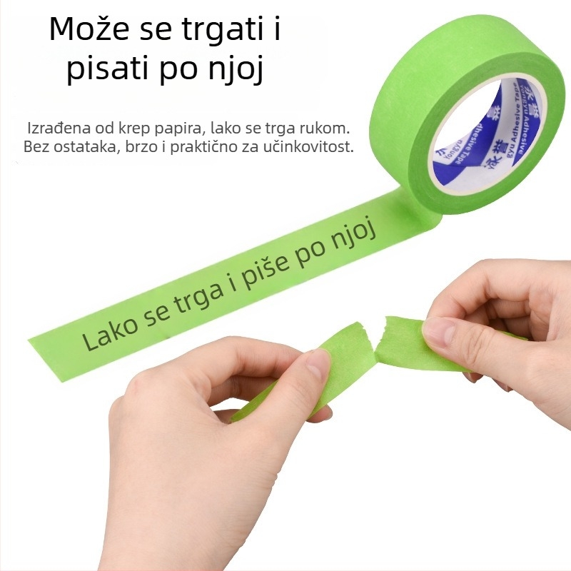 Zelena teksturirana traka za maskiranje, bez ostatka ljepila, pogodna za umjetnost i slikanje, za pisanje i označavanje, širina 10–50 mm, duljina 10/20 m.