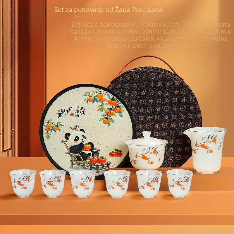 Putni set za čaj od jade porculana s plivajućim poklopcem zdjelom i šalicama, prijenosan za vani, prilagodba loga, suvenir