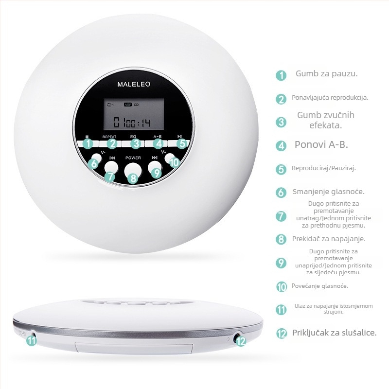 KC-706 Prenosni CD player s Bluetoothom, MP3 i engleskim repetitorom jezika