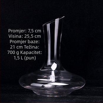 Dekanter za crveno vino od stakla, velika zapremina, nagnuto izljevno grlo, elegantan dizajn