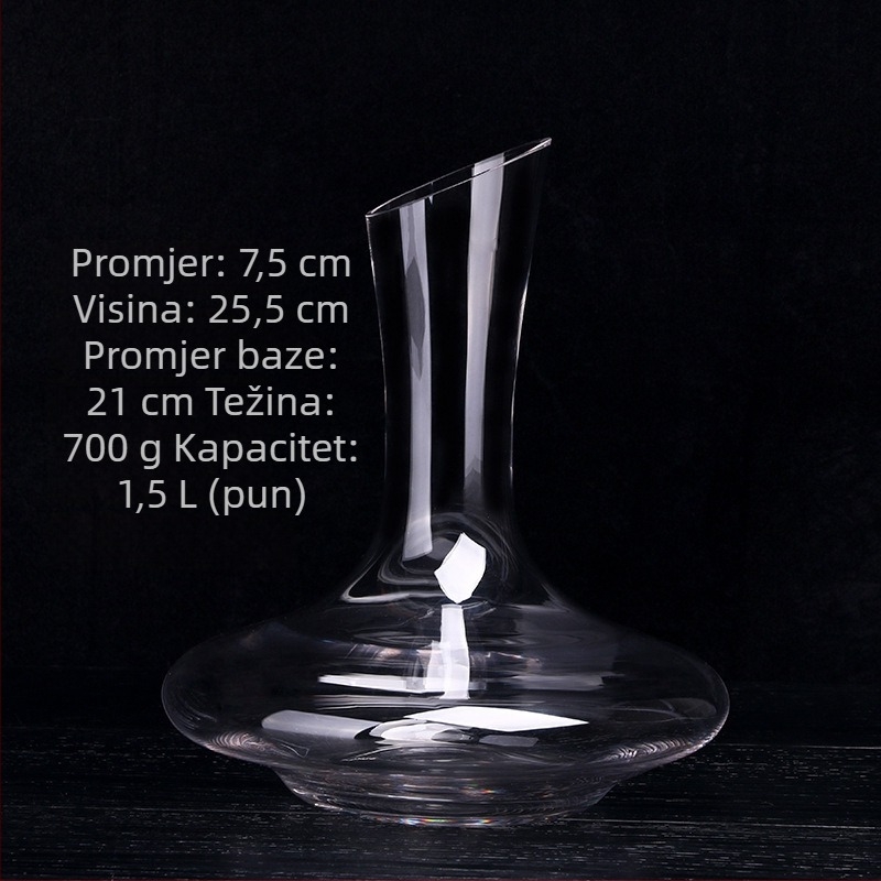 Dekanter za crveno vino od stakla, velika zapremina, nagnuto izljevno grlo, elegantan dizajn